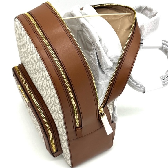 Michael Kors Medium Jaycee Zip Pocket Backpack & Bifold Zip Chain Wallet Vanilla - Picture 10 of 15